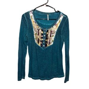 Free People Long Sleeve Sequin Top